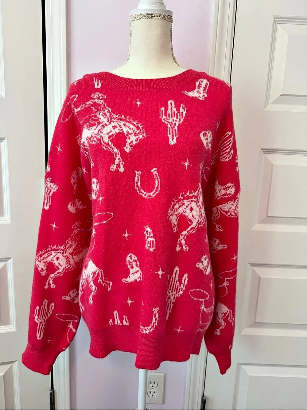 Pink Lily Jolene Pink Western Icon Oversized Sweater Jolene Western Icon